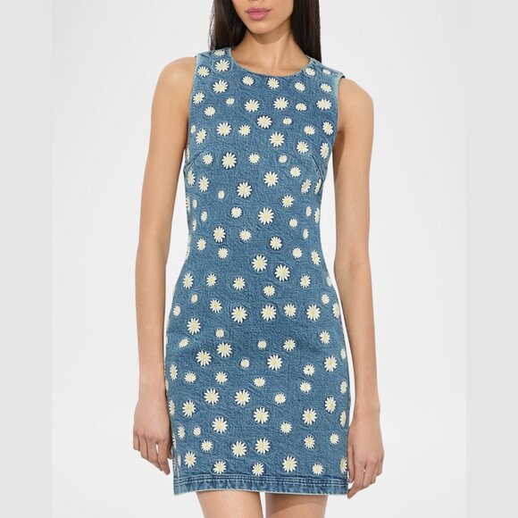 NEW Alice + Olivia - Size 6, 10 Wynell Embroidered Denim Mini Dress, Medium Wash - Picture 4 of 6